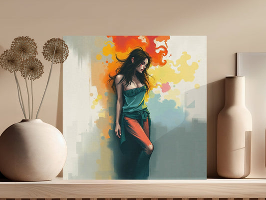 Vibrant Abstract Art Woman with Colorful Background Canvas - CurtisJ Designs