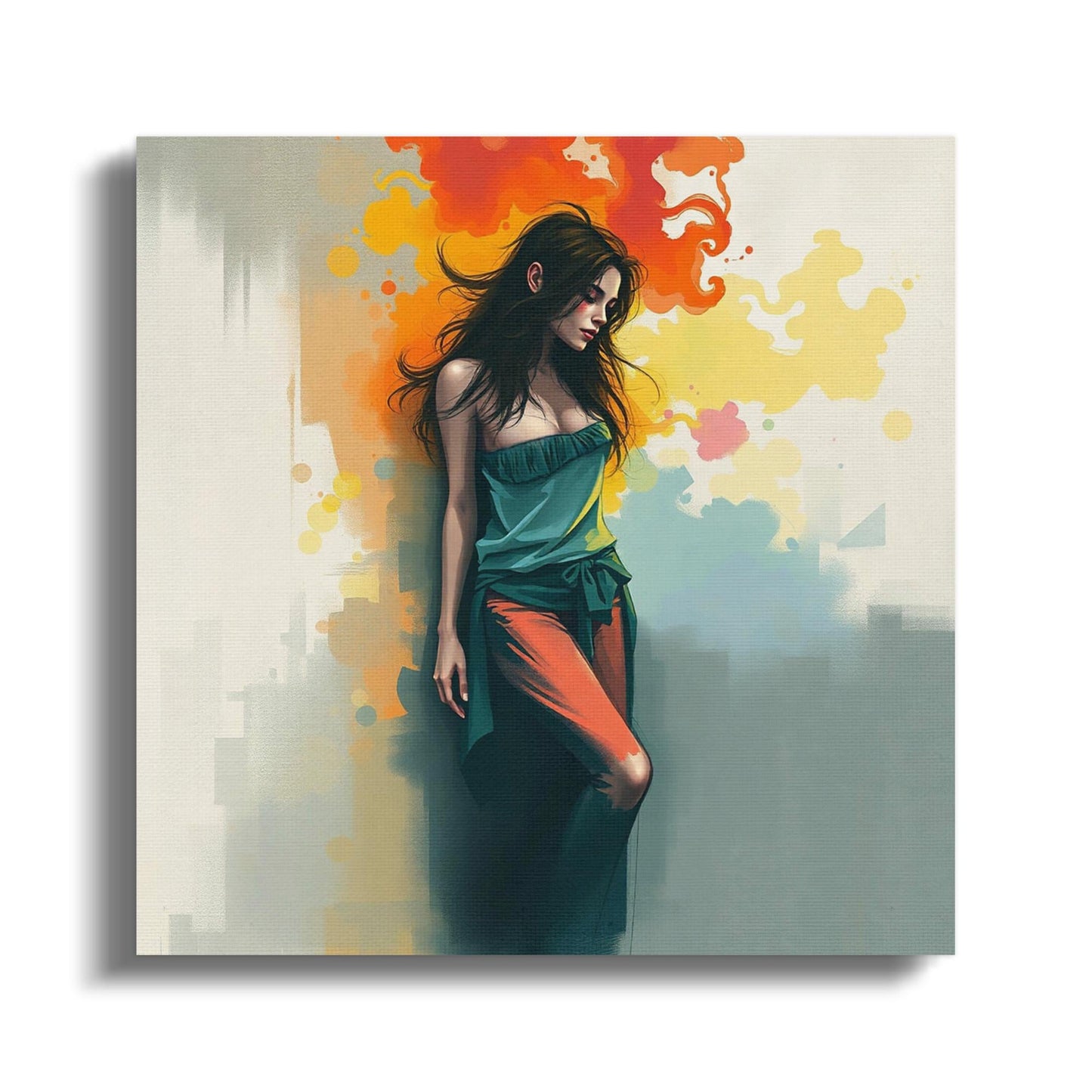 Vibrant Abstract Art Woman with Colorful Background Canvas - CurtisJ Designs