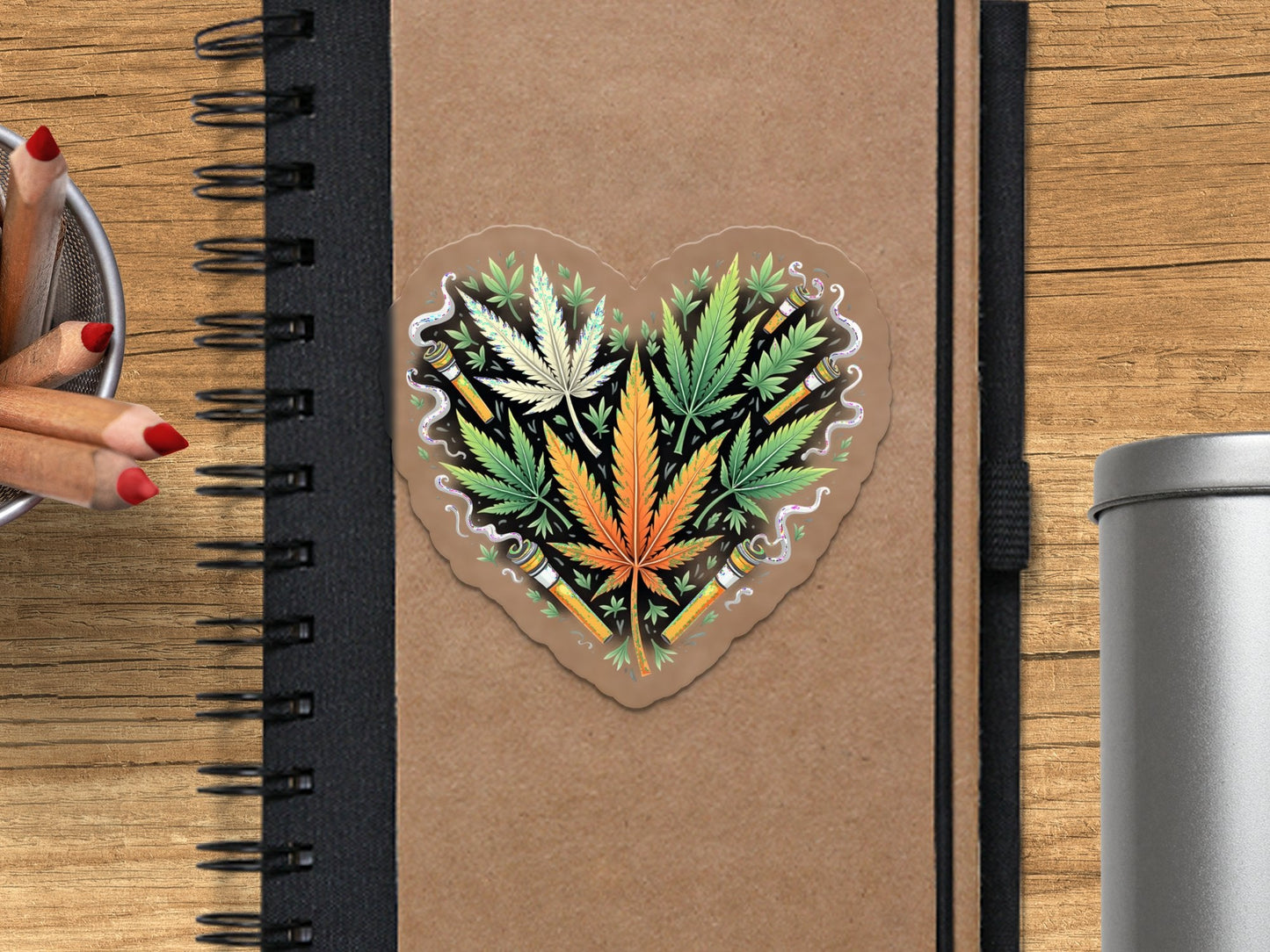 Vibrant Heart Shaped Leaf Design Smoky Aesthetic Stickers - CurtisJ Designs