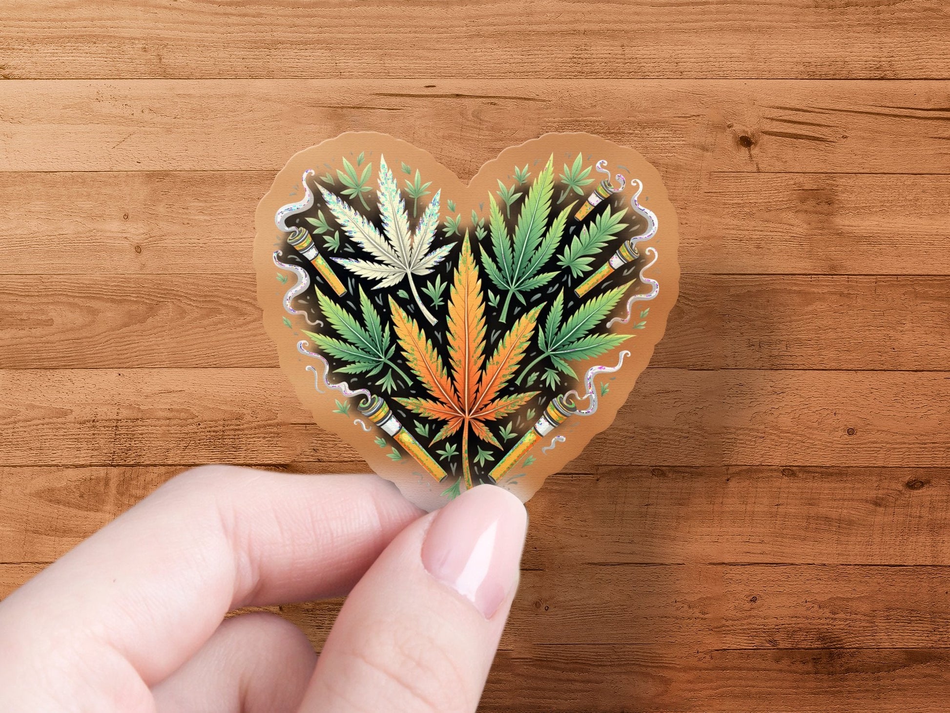 Vibrant Heart Shaped Leaf Design Smoky Aesthetic Stickers - CurtisJ Designs