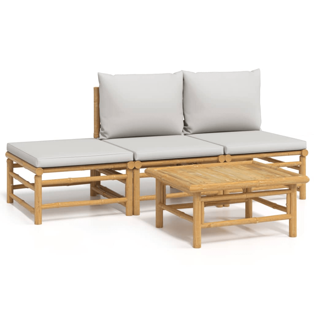 vidaXL 4 Piece Patio Lounge Set with Light Gray Cushions Bamboo - Durable and Comfortable Outdoor Furniture - CurtisJ Designs