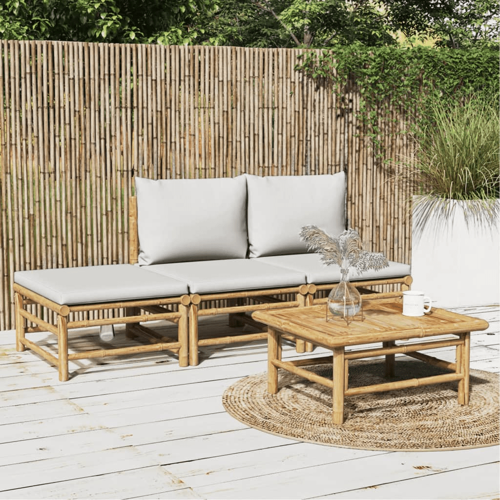 vidaXL 4 Piece Patio Lounge Set with Light Gray Cushions Bamboo - Durable and Comfortable Outdoor Furniture - CurtisJ Designs