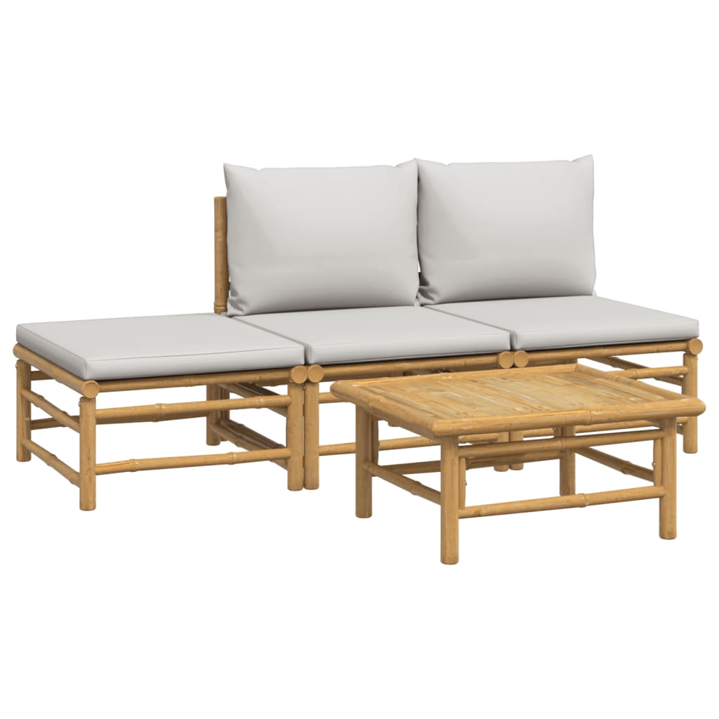 vidaXL 4 Piece Patio Lounge Set with Light Gray Cushions Bamboo - Durable and Comfortable Outdoor Furniture - CurtisJ Designs