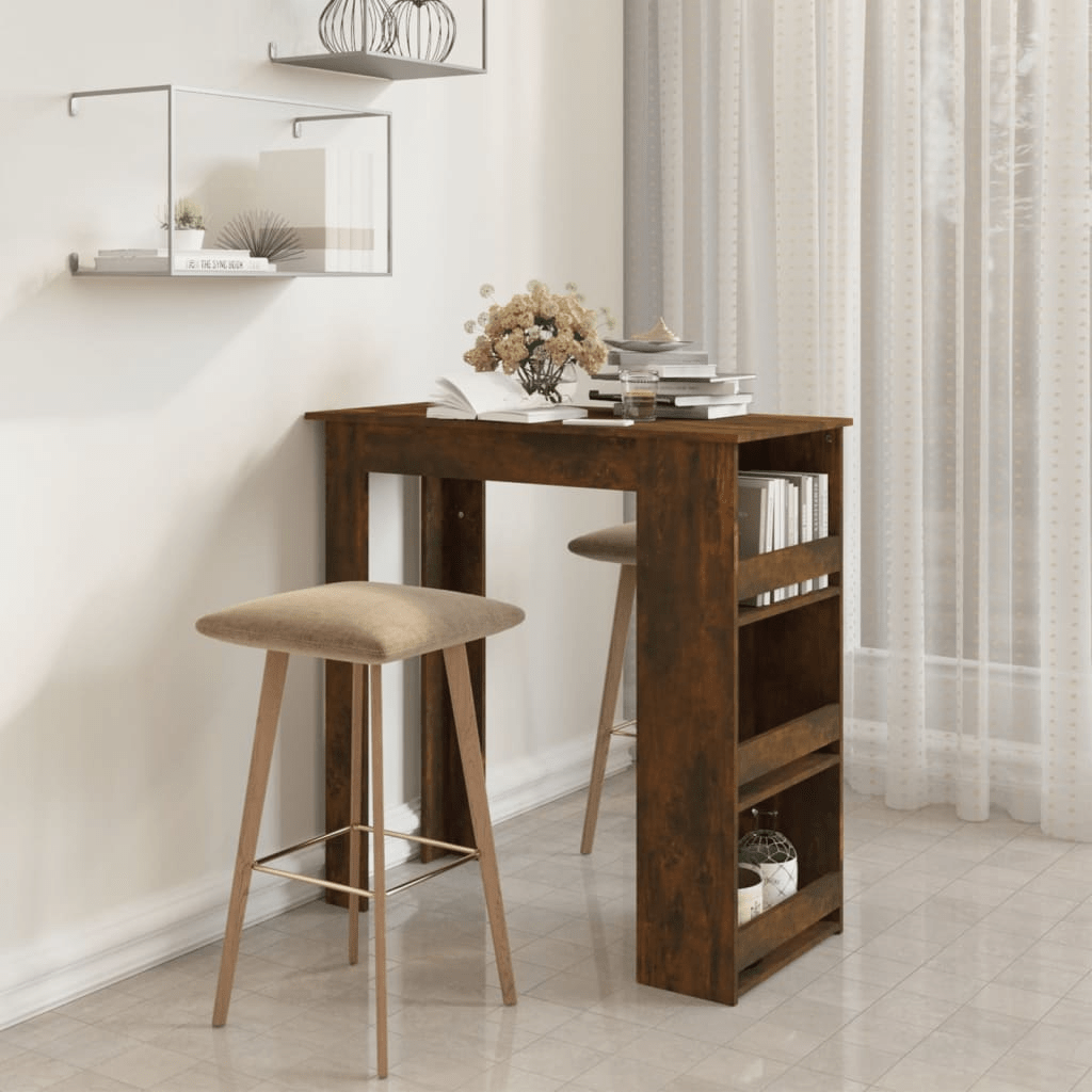 vidaXL Bar Table with Storage Rack Smoked Oak 40.2"x19.7"x40.7" Engineered Wood - CurtisJ Designs