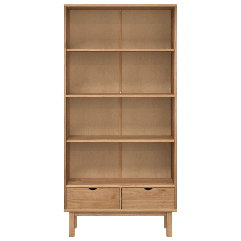 vidaXL Bookcase OTTA with 2 Drawers Brown Solid Wood Pine - CurtisJ Designs