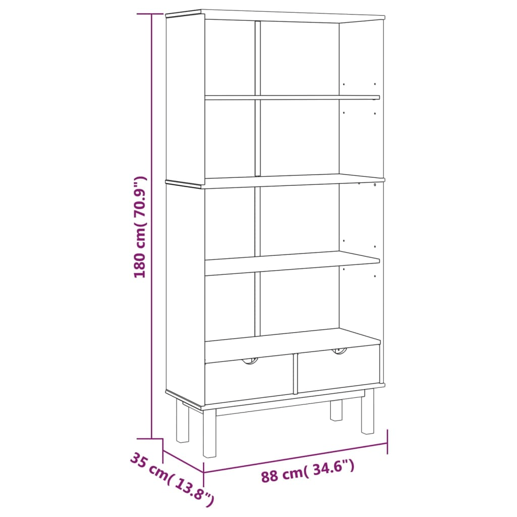 vidaXL Bookcase OTTA with 2 Drawers Brown Solid Wood Pine - CurtisJ Designs