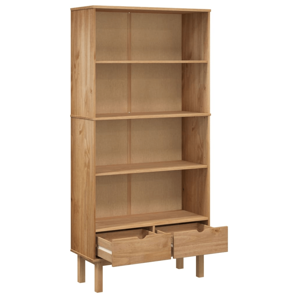 vidaXL Bookcase OTTA with 2 Drawers Brown Solid Wood Pine - CurtisJ Designs