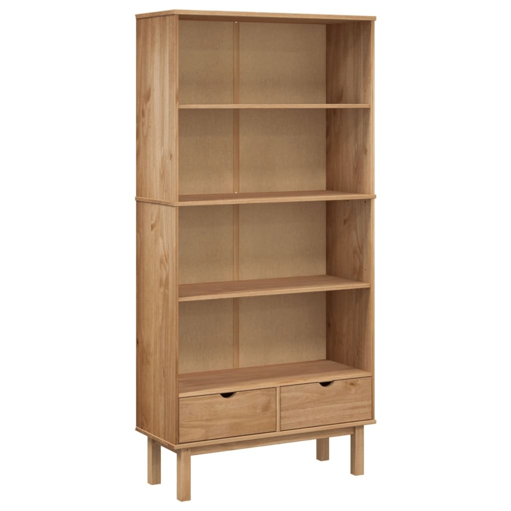 vidaXL Bookcase OTTA with 2 Drawers Brown Solid Wood Pine - CurtisJ Designs