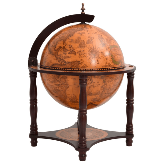 vidaXL Globe Bar Wine Stand - Elegant Brown Solid Wood Eucalyptus Globe Drink Cabinet - Vintage Style Home Bar - CurtisJ Designs