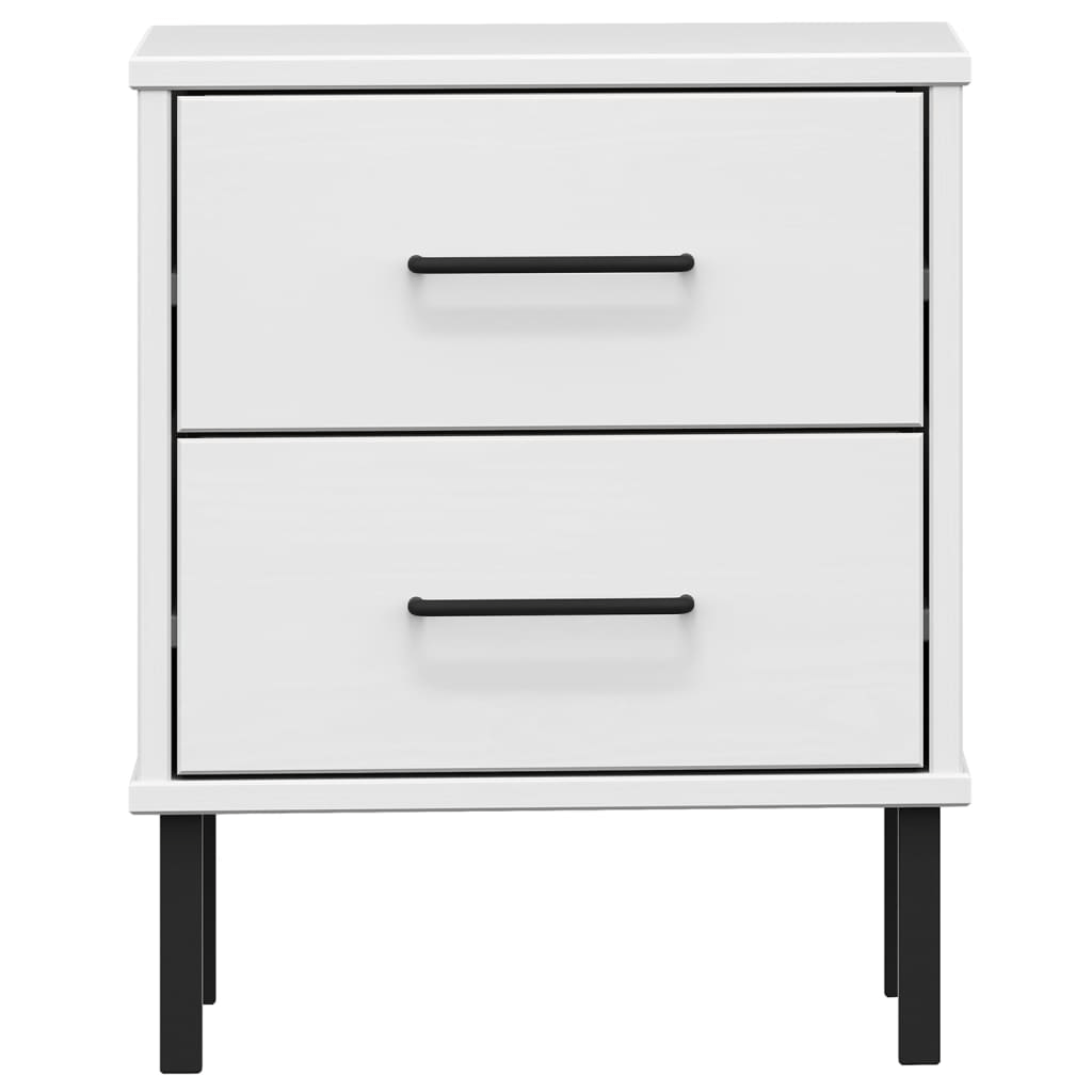 vidaXL OSLO Bedside Cabinet with Metal Legs, 2 Drawers, Solid Pine Wood, White Finish - CurtisJ Designs