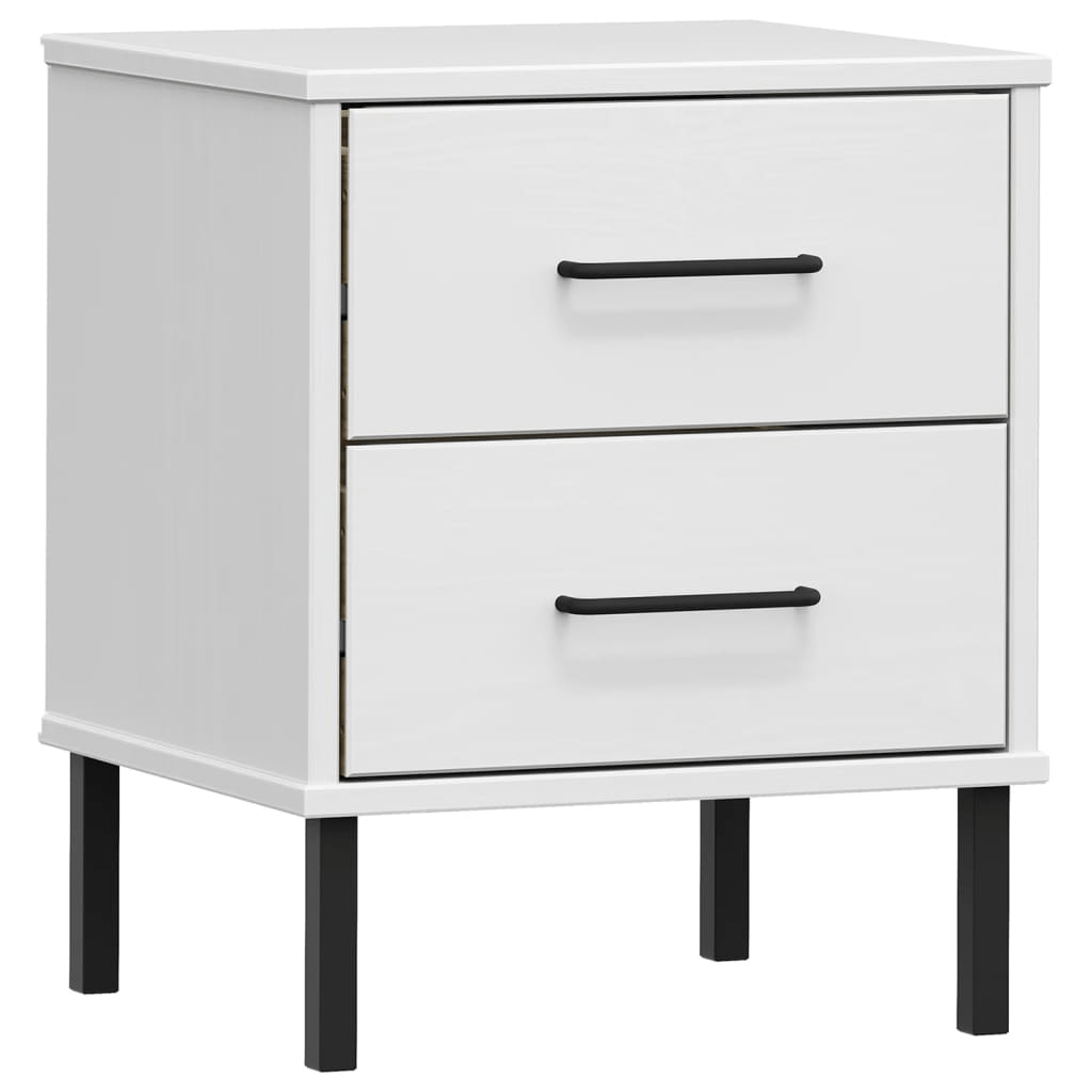 vidaXL OSLO Bedside Cabinet with Metal Legs, 2 Drawers, Solid Pine Wood, White Finish - CurtisJ Designs