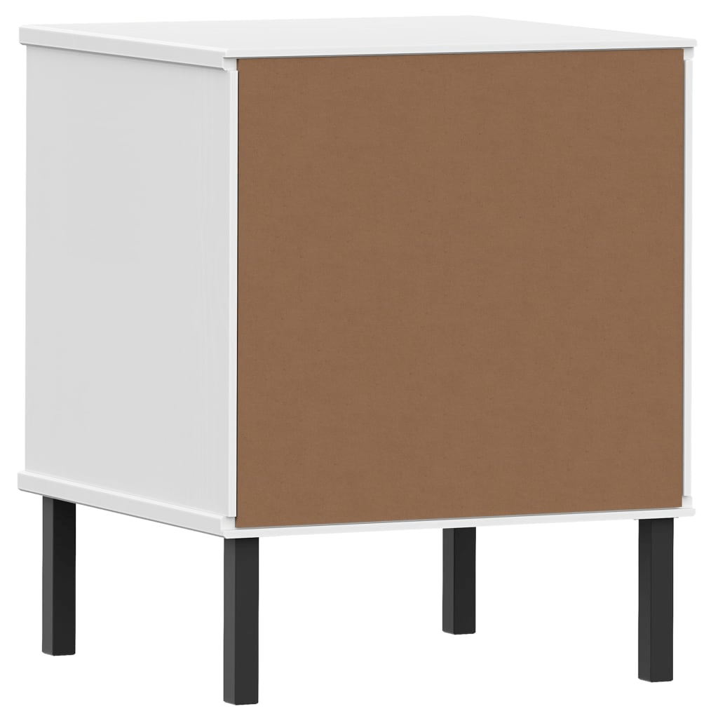 vidaXL OSLO Bedside Cabinet with Metal Legs, 2 Drawers, Solid Pine Wood, White Finish - CurtisJ Designs