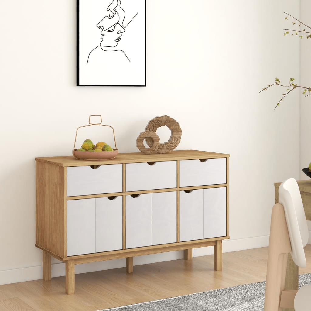 vidaXL Sideboard OTTA Brown and White - Solid Wood Pine - CurtisJ Designs