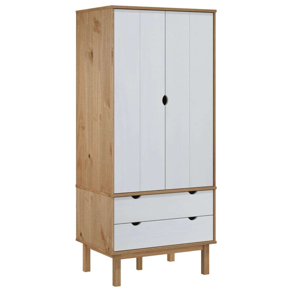 vidaXL Wardrobe OTTA Brown and White 30.1"x20.9"x67.7" Solid Wood Pine - Ample Storage Space, Scandinavian Design - CurtisJ Designs