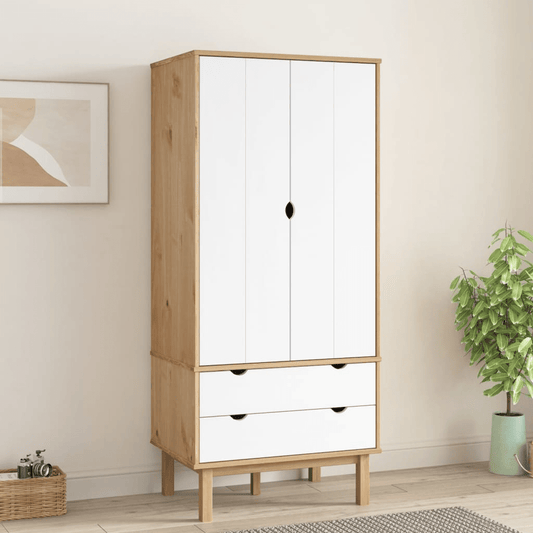 vidaXL Wardrobe OTTA Brown and White 30.1"x20.9"x67.7" Solid Wood Pine - Ample Storage Space, Scandinavian Design - CurtisJ Designs