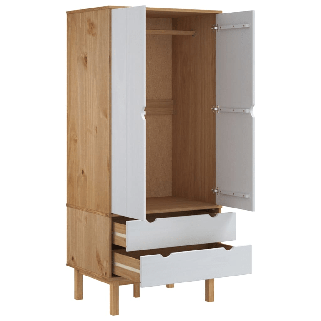 vidaXL Wardrobe OTTA Brown and White 30.1"x20.9"x67.7" Solid Wood Pine - Ample Storage Space, Scandinavian Design - CurtisJ Designs