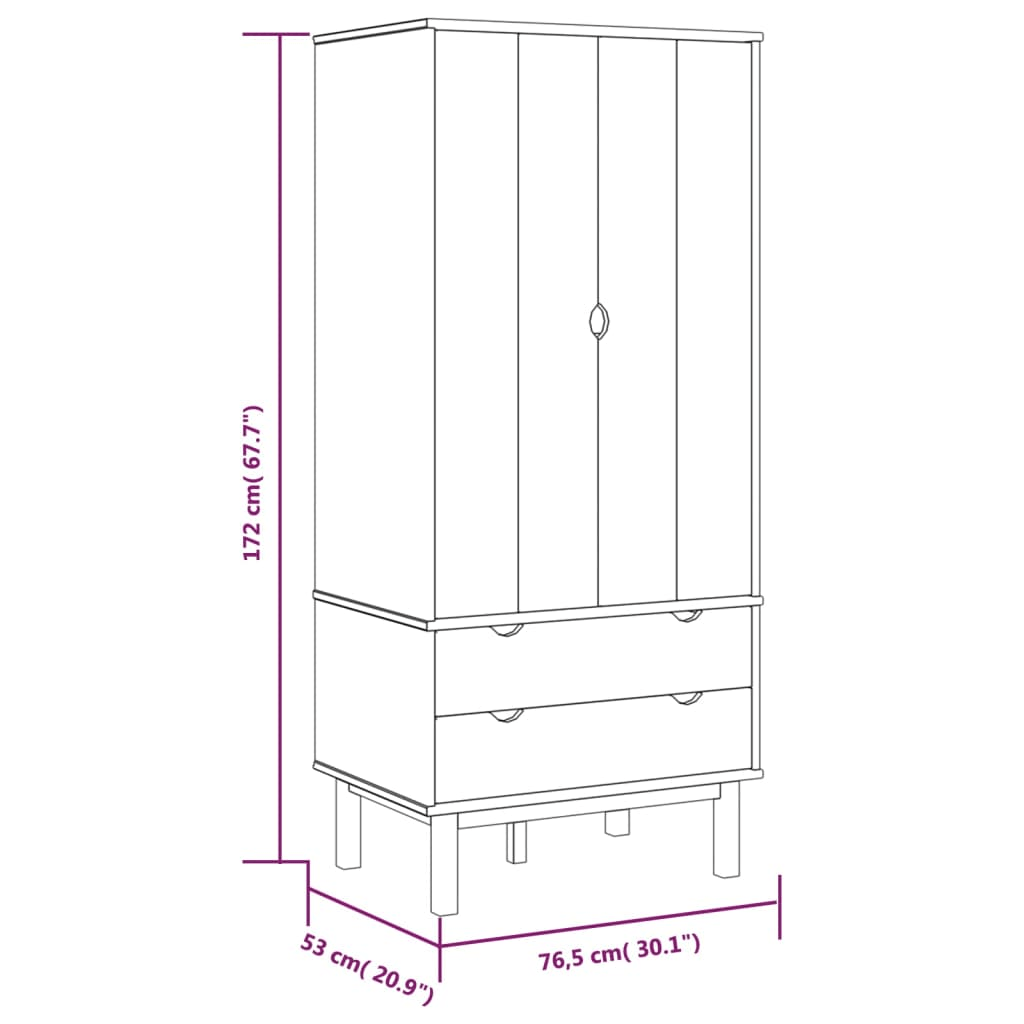 vidaXL Wardrobe OTTA Brown and White 30.1"x20.9"x67.7" Solid Wood Pine - Ample Storage Space, Scandinavian Design - CurtisJ Designs