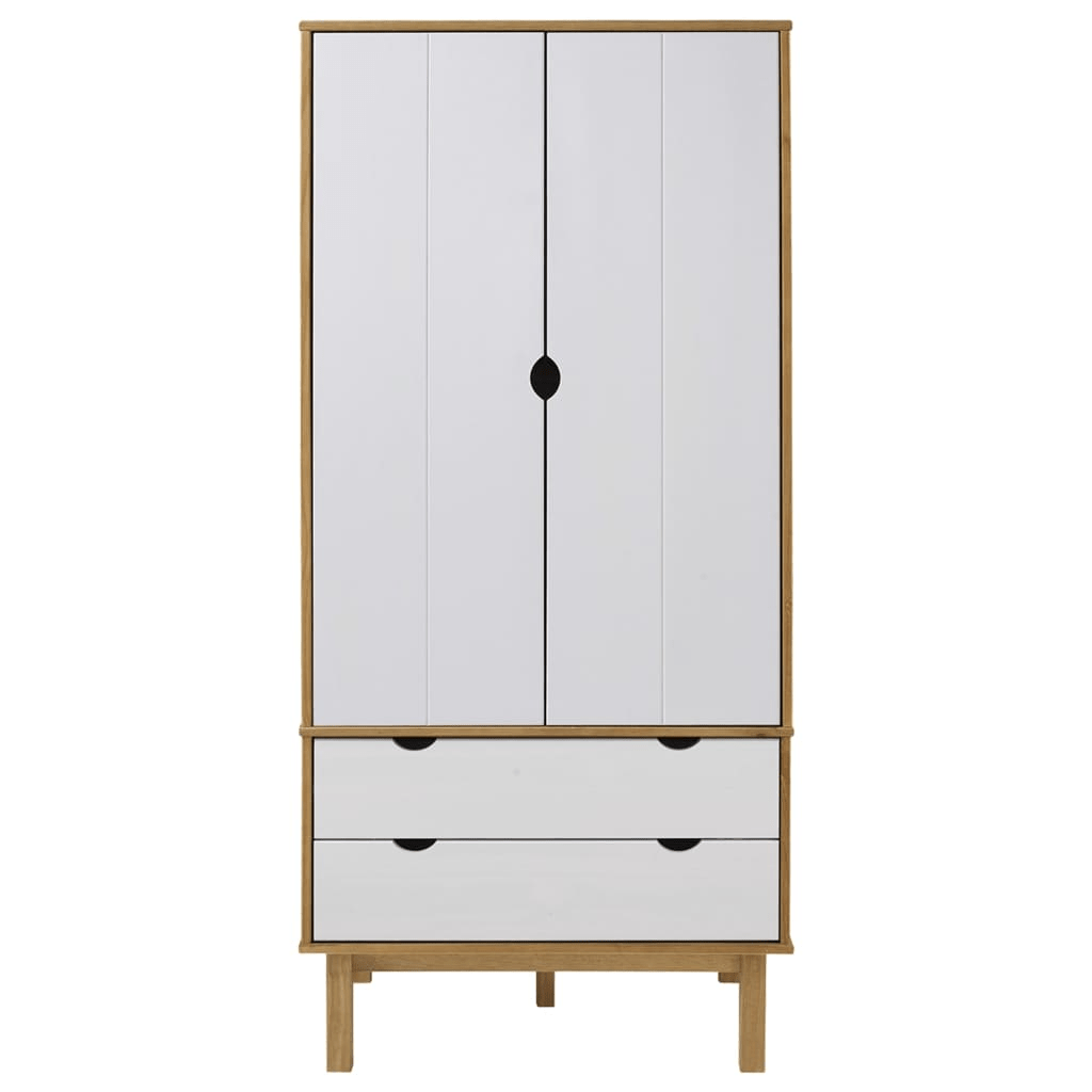 vidaXL Wardrobe OTTA Brown and White 30.1"x20.9"x67.7" Solid Wood Pine - Ample Storage Space, Scandinavian Design - CurtisJ Designs